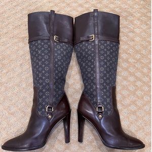 ⭐️ Authentic Louis Vuitton Tall Mini Lin Monogram & Leather LV Boots Size 9/40⭐️
